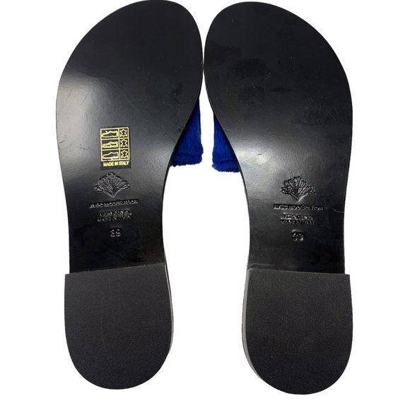 AVEC MODÉRATION Bora Bora Royal Blue Pony Hair Leather Slides - Picture 7 of 11